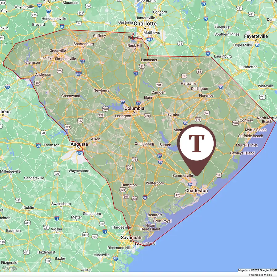 Titan Termite and Pest Control Service Area Map South Carolina